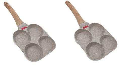 OQHAIR Sartén para Tortilla de Cuatro Agujeros, sartén Plana, Mini sartén Blanca Antiadherente de Madera para Desayuno (blancox2 Piezas 37,5X19,2 cm x 2 Piezas)