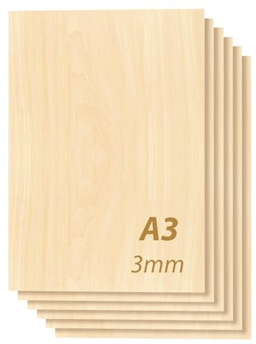Tocome 20 Pièces A3 Contreplaqué Tilleul 3mm 420x297mm Plaque Bois Pour Découpe Laser
