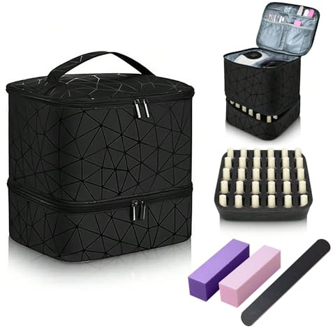 Nagellack Aufbewahrung Tasche Doppelschicht Nagellack Tasche Wasserdicht Organizer Kosmetiktasche Make Up Aufbewahrung Für 30 Nagellackflaschen Und 1 Led-Nagellampe