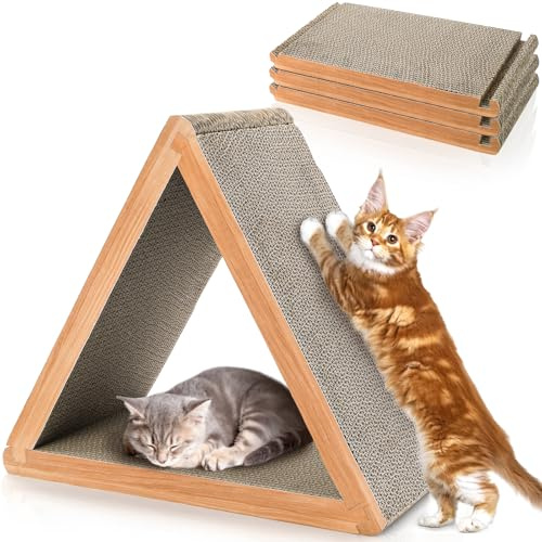 Nicunom 3-Sided Vertical Cat Scratching Post, Triangle Cat Scratching Board, 6 Usable Sides, Recyclable Cardboard, Indoor