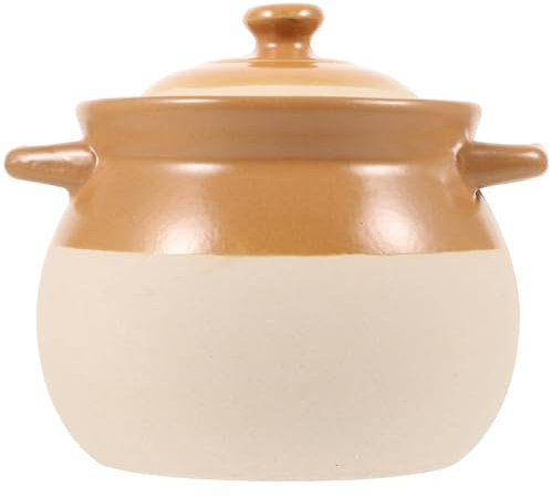 MGHRUE Olla De Cerámica Vintage, Cazuela De Arcilla De 2 litros, Olla Retro para Guiso De Frijoles, Olla Espesa para Sopa con Mango De Tapa, Olla De Inducción De Cocina, Gres Profundo