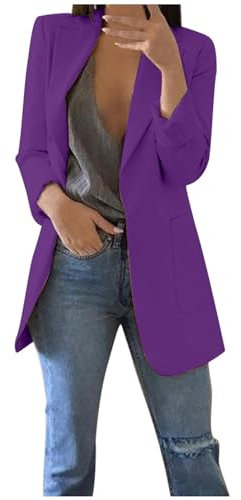 Damen Einfarbiger Mantel mit offenen Vordertaschen, Strickjacke, formeller Anzug, langärmelig, formelles Manteloberteil, Bluse, Arbeits- und Büromanteloberteil Damen Dunkelbraun (Dark Purple, M)