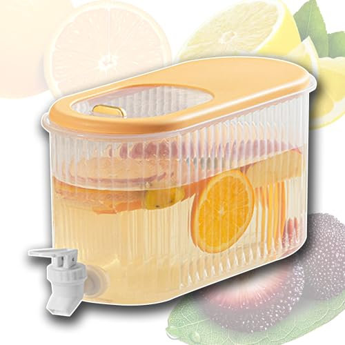 OZTYSGXM Premium Plastic Iced Water Jug, Fruit Teapot with Faucet Large Capacity Cold Water Kettle Cold Brew Bottle for Cocktails, Juices, Water, Lemonade, Iced Tea, orange