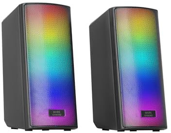 Mars Gaming MSRGB2, Bluetooth 5.3 Lautsprecher 15W, DSP Soundprozessor, Dynamische RGB-Beleuchtung, Full Mesh Front, Kompakte Lautsprecher mit Steuerbox, 3,5 mm Jack- und USB-Anschluss, Schwarz