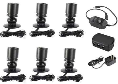 mugexingtu Dimmable LED Mini Spotlight Jewelry Showcase Indoor Display Lights Black Shell Surface Mount Under Cabinet Lights Kit 6 Pack with Remote White Light