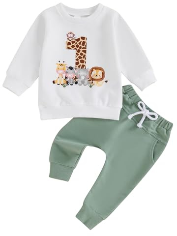 Geagodelia - Completo autunnale invernale per bambino, con felpa a maniche lunghe con stampa di lettere per il 1° compleanno, t-shirt con pullover e pantaloni elasticizzati, tuta in 2 pezzi per