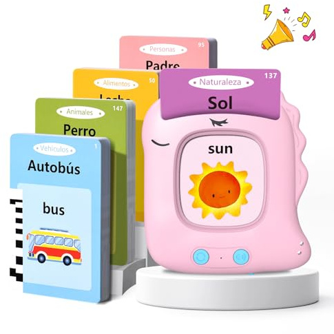 Tarjetas Flash Parlantes Juguetes Educativos para Niños 2+ Años 112 Hojas 224 Palabras Tarjetas Parlantes Juguetes de Aprendizaje Talking Flash Card, Español/Inglesas/Bilingüe (Rosa)