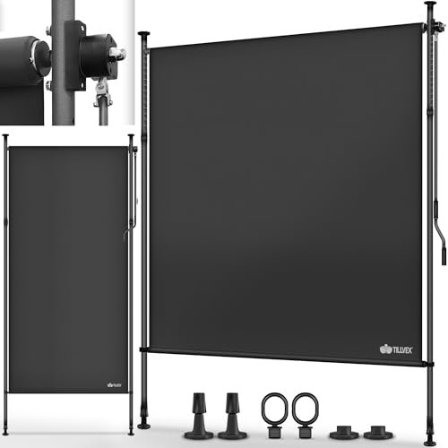 tillvex Store vertical 150 x 310 cm anthracite avec manivelle sans perçage | Brise-vue extensible et opaque | Store vertical pour balcon, terrasse, jardin | Store brise-vue résistant aux intempéries