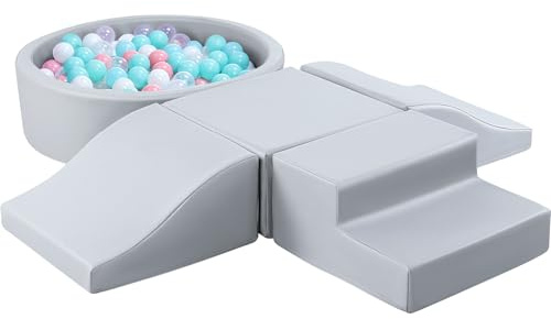 GeerWest 5-teiliges Softplay-Set aus PU-Leder für drinnen, Baby-Spielgeräte mit Bällebad (ohne Bälle), Kletterspielzeug aus Schaumstoff für Kleinkinder im Spielzimmer