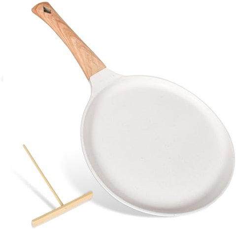 Non-Stick Crepe Pan, 24cm Pancake Pan, with Medical Stone Non Stick Coating, Dosa Die-cast Auluminium Cake Flat Skillet Tawa Griddle, Nonstick Egg Frying, for All Hobs & Induction (White)