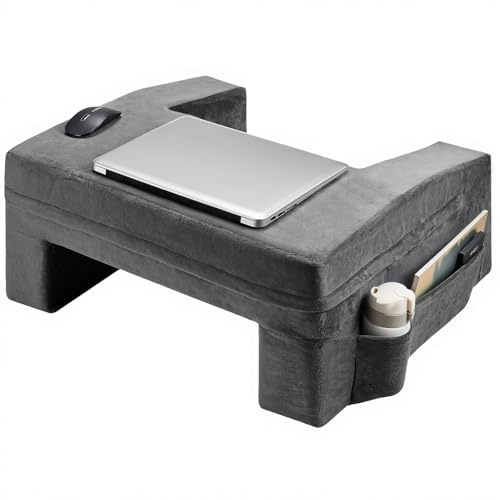 VEVOR Cuscino da Lettura da Letto in Tessuto Lavabile 610 x 533 x 290 mm Cuscino per Schiena, 2 Tasche e Portabicchieri, Materassino in Schiuma di Memoria per Guardare TV, Leggere e Giocare, Grigio