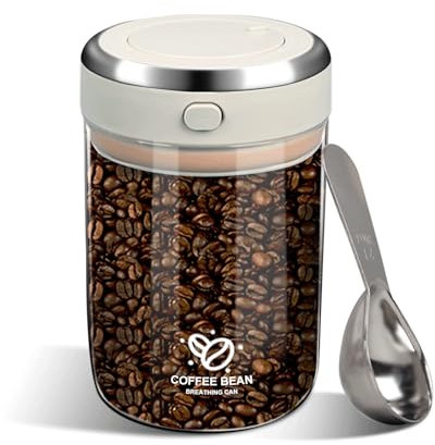 Bote Hermetico para Café, Dispensador Cafe Molido con Válvula Unidireccional Rastreador de Fecha Lata de Cafés al Vacío Recipiente para Granos de Cafés para Hogar, Oficina y Cafetería (1100 ml)