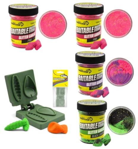 Troutlook Baitable Master Dough Mix Pack Forelleteig Forellenpaste Forellenteig Forellenköder (Forellenteig, Mixed Pack, 4er Pack (4x50g + Former))