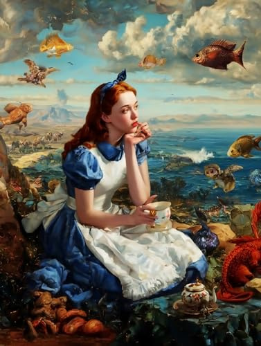 WANMIU Peinture par Numero Adulte Alice au pays des merveilles animal DIY Peinture à l'huile Numéros Toile Paint by Numbers Peindre par Nombre Kits sans Cadre 40x50cm