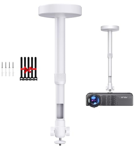 DAWASAPAT Projector Mount for Ceiling/Wall - ¼-Inch Screw Adjustable Tilt&Swivel Hanging Wall Mount Hanger Rack with Extension Pole for Mini Projector with Cable Ties