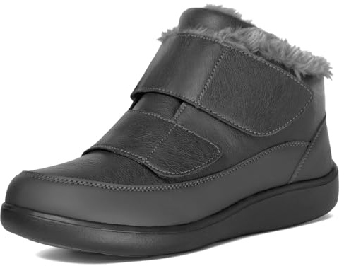 Diabetic Boots Mens Womens Winter Warm Extra Wide Comfortable Adjustable Fur Lined Water-Resistant Ankle Booties for Edema Swollen Feet Size,Grey，9.5 UK