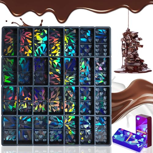Holografiska chokladformer, holografisk chokladform silikon, lätt att ta loss tjock, silikonform chokladform för återanvändbar gör-det-själv bakvaxsmälta
