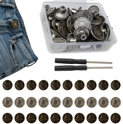 30 PCS Boutons de Jean Réglables, Boutons de Pantalon à Visser, Bouton Jean Clipsable, 3 Styles Différents, Kit avec Boîte de Rangement et 2 Tournevis