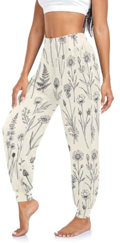 Yogabyxor dam lösa harembyxor vintage vilda blommor beige bekväma träningsbyxor sommar boho-kläder
