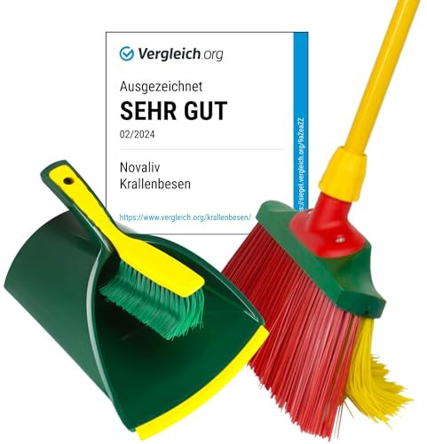 Novaliv Claw Broom Set 30 cm Wood with Telescopic Handle Curved Bristles Garden Broom Street Broom/Duster/Leaf Rake