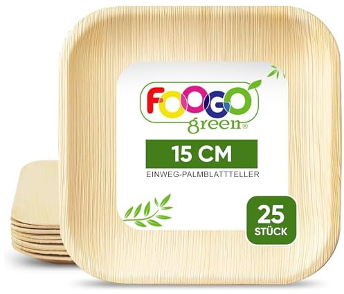 FOOGO Green 25pcs Disposable Palm Leaf Plates, 6 (15cm) for Desserts, Eco Friendly Biodegradable Compostable Like Wooden, Bamboo & Small Square Paper Side Plates for Hot Food, Picnic Wedding Party
