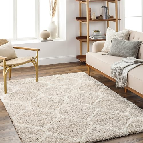 Livabliss Mostar Shaggy Berber - Flauschiger groß für Wohnzimmer, Esszimmer, Schlafzimmer, Langflor Hochflor e flauschig - 160x220 cm, Wohnzimmer in Hellbeige und Weiß