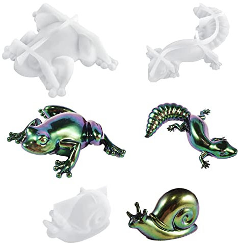 Allazone Silikonformen Epoxidharz, Epoxidharzformen aus Tierharz, Frosch Eidechse und Schnecken Resin Silikonformen für Epoxidharz, Wand Desktop, Schrankdekoration