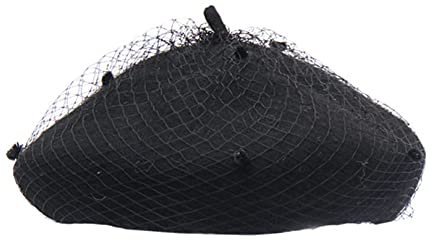 WALLBIG Béret for Femmes Dames Hiver Laine bérets Vintage Filet Voile Motif Peintre extérieur élégant Bonnets Bonnet Chapeau (Color : Black, Size : One Size)