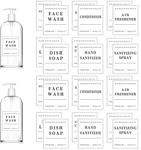 24 pz. Etichette impermeabili per bottiglie, Sapone per le mani del bagno, Shampoo e balsamo dispenser etichette adesive, Etichette rimovibili per sapone, lozioni, shampoo e balsamo (bianco)
