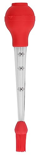 Fdit Baster Needle, Acciaio Inossidabile 2 in 1 Tacchino Barbecue Olio Gocciolamento Condimento Tubo Pompa Carne Bulbo Strumento per Grigliare (Rosso)