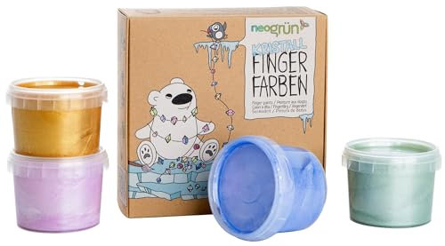 neogrün Bio-Kristall-Fingerfarben 4er Set „Mika“ – glitzernde vegane Kinderfarben, 4×120 g, pflanzenbasiert & NCP-zertifiziert