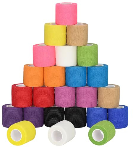 24 Pack Self Adherent Cohesive Wrap Bandages Non Woven Cohesive Bandage Elastic Self Adhesive Bandage Wrap Sports Athletic Tape First Aid Tape for Wrist Ankle Pet Vet Wrap Grip Cover 2 inch