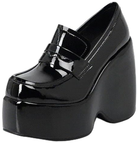 Grosses pompes compensées à plateforme pour femme - Chaussures à enfiler - Gothique Punk Lolita Mary Janes - Chaussures à talons hauts - Mocassins pour femme - Chaussures de fête décontractées,