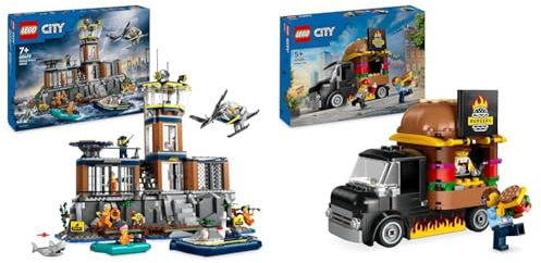 LEGO City Police Prison Island Toy for 7 Plus Year Old Boys, Girls & Kids, Emergency Vehicles Set & City Burger Van, Food Truck Toy for 5 Plus Year Old Boys & Girls, Vehicle Building Toys