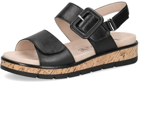 CAPRICE Sandali bassi da donna in pelle con plateau, Nero (Black Nappa), 37 EU