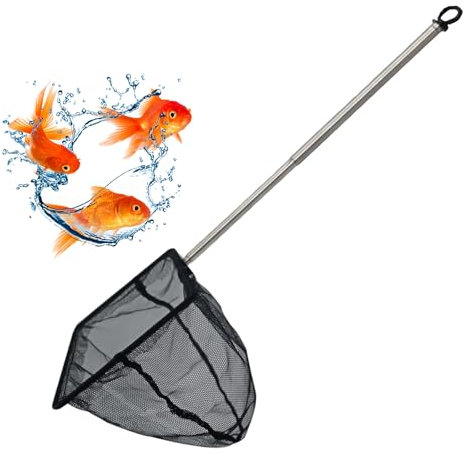 Dokeno Aquarium Fischnetz mit Teleskopstiel 7 x 7cm Feinmaschiges Netz zur Reinigung des Aquariums Reißfestem Nylon Kescher Net mit Ausziehbarem 21-40cm Langem Griff für Aquarium Seen Teiche