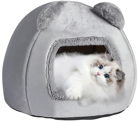 SKIKHN Cama para Gato Perro, 40cm Cama Gato con Cojines Extraíbles y Lavables,Casa para Gatos Suave y Cómoda,Cama Gato Cueva, Casa para Gatos Interior para Mascotas Pequeñas y Medianas,Gris