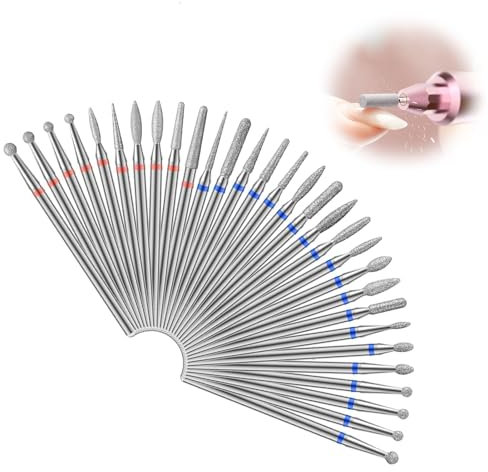 Hugwish 30pcs punte fresa unghie per Fresa Manicure Elettrica 3/32, ricambi fresa per unghie, punta fresa rimozione gel per Lucidatura,Rimozione Gel, Pelle Morta, Strumenti per Manicure