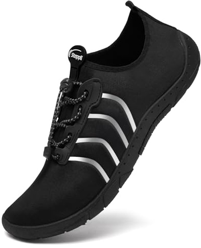 Steppli Water Shoes Sea Barefoot Beach Quick-Dry Breathable Weitsuit Non Slip Lightweight Shoes for Men Women Reflective Stripe Black EU39=UK6.5