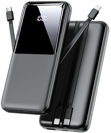 Power Bank Fast Charging, 15000mAh Portable Charger with 4 Outputs, USB-C Powerbank with Built-in Cables, Battery Pack Compatible with iPhone 17 16 15 14 13 Android and more, Black