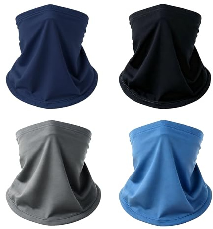 4 Packs Neck Warmer for Men Women Unisex Fleece Winter Neck Gaiter Windproof Bandana Face Covering Scarf for Skiing Motorcycle Running Cycling (black+navvyblue+skyblue+grey, one size)