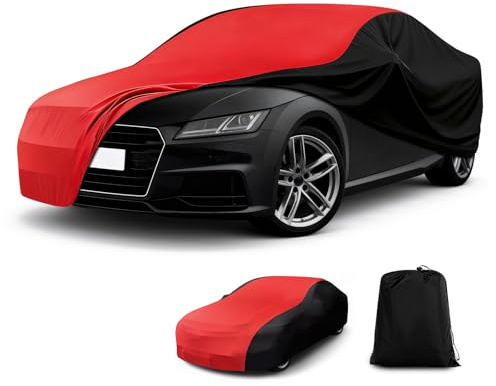 CEMOFE Funda Coche EláStica Interior, Funda para Coche Universal para Deportivo, SUV PequeñO, SedáN, Transpirable y a Prueba de Polvo, Suave y CóModo, Ajustado, Negro y Rojo, S