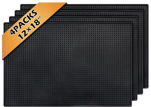 Pesilo 4 Pcs Bar Mats for Countertop 18 x 12 Inch, Black Rubber Non Slip Drying Mats for Bars, Durable Cocktail Service Spill Mats for Bartending Coffee Bar Restaurant Accessories for Home Kitchen