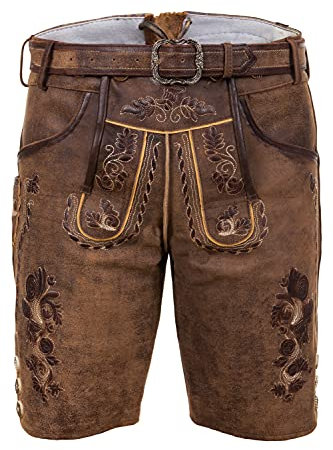 Edelnice Trachtenmode Bayerische Traditionelle Kurze Lederhose Thomas mit passendem Trachtengürtel Gr. 50
