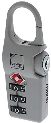 Lewis N. Clark TSA Approved Luggage Clip Lock for Suitcase, Carry On, BackPack, Laptop Bag + Purse, Set + Reset Your Own Combination In 30 Seconds, Gray