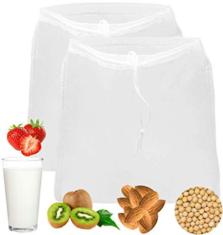Rosenryan Sacchetto di Latte alle Noci,2 Pack 200 Micron Sacchetti di Latte di Mandorla Riutilizzabili in Nylon caffè, tè, Sacchetti Filtro a Rete Sacchetti di Cibo 12x12