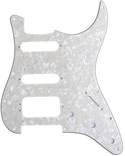 Musiclily Pro 11 Löcher Round Corner HSS Strat Pickguard Gitarren-Schlagbrett für USA/Mexican Stratocaster 3-screw Humbucking Mounting Open Pickup,4 lagig Parchment Pearl