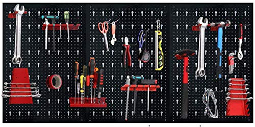 UISEBRT - Panel perforado para herramientas (metal, 3 piezas, con 17 ganchos, para taller, estantería de pared, banco de trabajo)