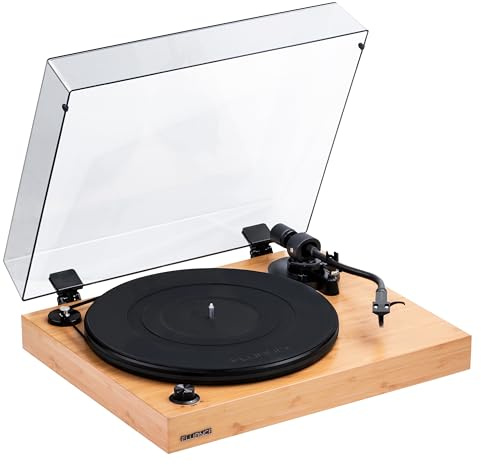 Fluance RT82 Platine Vinyle Haute Fidélité Référence, Cellule Ortofon OM10, Moteur À Régulation De Vitesse, Socle MDF Haute Densité, Pieds Isolants Contre Les Vibrations – Bambou Naturel