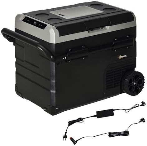 Outsunny Nevera Compresor Portátil 60L Nevera Portátil Eléctrica para Coche Congelador CC 12V/24V hasta -20℃ con Pantalla LED Táctil Asa Retráctil Ruedas para Camping Viajes 71,1x46x57,1 cm Negro